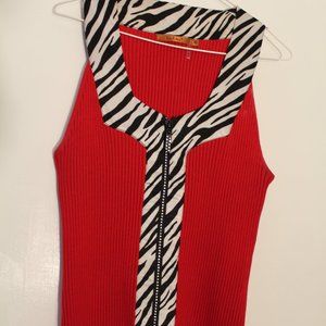 Belldini Red and Zebra Stripe Sleeveless Sweater Tank
